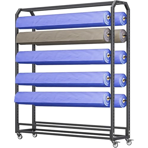 SnamicE Robustes Präsentationsregal für Stoffrollen mit Verstellbarer Aufhängestange und Rädern, kommerzieller Organizer-Halter für Fensterfolien/Auto-Farbwechselfolien/TA,10 Rods-130cm von SnamicE