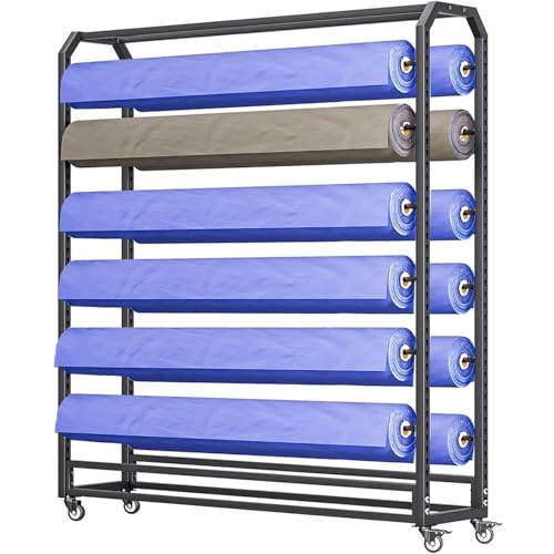SnamicE Robustes Präsentationsregal für Stoffrollen mit Verstellbarer Aufhängestange und Rädern, kommerzieller Organizer-Halter für Fensterfolien/Auto-Farbwechselfolien/TA,12 Rods-145cm von SnamicE