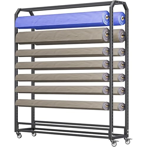 SnamicE Robustes Präsentationsregal für Stoffrollen mit Verstellbarer Aufhängestange und Rädern, kommerzieller Organizer-Halter für Fensterfolien/Auto-Farbwechselfolien/TA,14 Rods-160cm von SnamicE