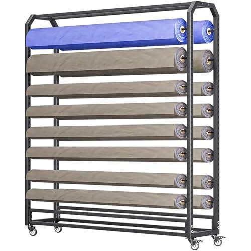 SnamicE Robustes Präsentationsregal für Stoffrollen mit Verstellbarer Aufhängestange und Rädern, kommerzieller Organizer-Halter für Fensterfolien/Auto-Farbwechselfolien/TA,16 Rods-145cm von SnamicE