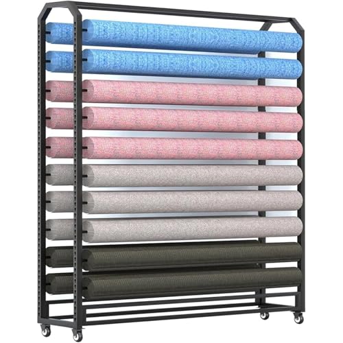 SnamicE Robustes Präsentationsregal für Stoffrollen mit Verstellbarer Aufhängestange und Rädern, kommerzieller Organizer-Halter für Fensterfolien/Auto-Farbwechselfolien/TA,20 Rods-145cm von SnamicE