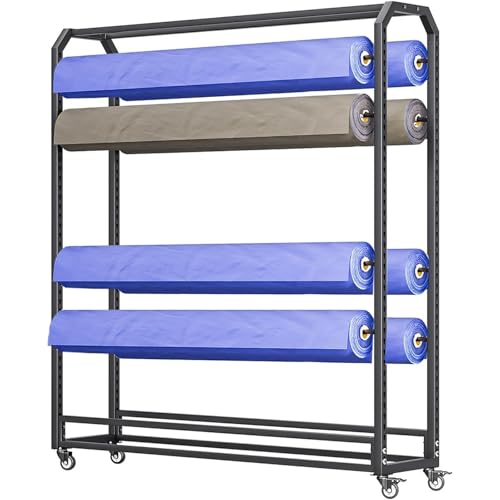 SnamicE Robustes Präsentationsregal für Stoffrollen mit Verstellbarer Aufhängestange und Rädern, kommerzieller Organizer-Halter für Fensterfolien/Auto-Farbwechselfolien/TA,8 Rods-145cm von SnamicE