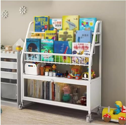 SnamicE Rollregal aus Metall, Bücherregal und Spielzeugaufbewahrung für Kinder – Zeitschriftenständer, Bücherwagen mit Rädern für Schlafzimmer und Wohnzimmer zu Hause, von SnamicE