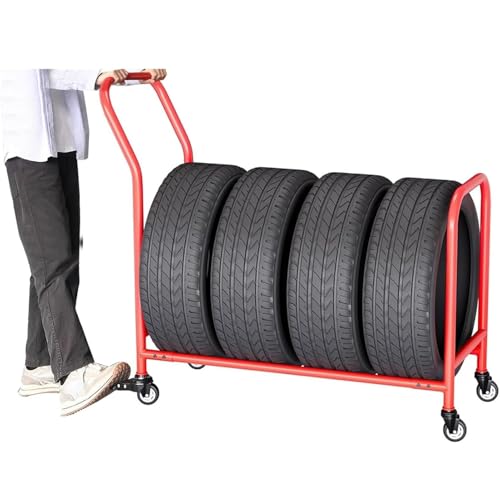 SnamicE Schiebebares, bewegliches Reifenlagerregal, Reifenpräsentationsregal mit Rädern, Bodenstehender, rollender Reifenwagen, verstellbar, Winterreifen-Lagerständer für, von SnamicE