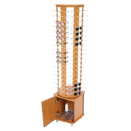 SnamicE Sonnenbrillenständer aus Holz für 108 Paar mit 4 Schwenkrädern, bodenstehender Brillenaufbewahrungs-Organizer, kommerzielles Hängeregal, Hellbraun,Light Brown von SnamicE