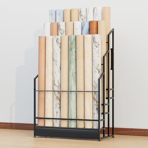 SnamicE Vertikale Tapetenhalter-Aufkleber-Aufbewahrungsregale, kommerzieller Rollen-Organizer, 3-stufiges Metallregal für Vinylrollen, Tischdecken, PVC-Folien, Textilgeweb, von SnamicE