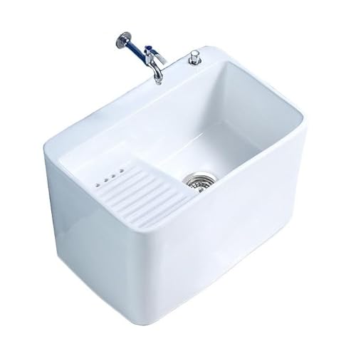 SnamicE Wischmopp-Spülbecken, Keramik-Wischmopp-Spülbecken, integriertes Wischmopp-Service-Becken mit Waschbrett, Ablassschraube und Wasserhahn, Bodenmontage-Wischmopp-Becken für,B SnamicE Wischmopp-Spülbecken, Keramik-Wischmopp-Spülbecken, integriertes Wischmopp-Service-Becken mit Waschbrett, Ablassschraube und Wasserhahn, Bodenmontage-Wischmopp-Becken für,B von SnamicE