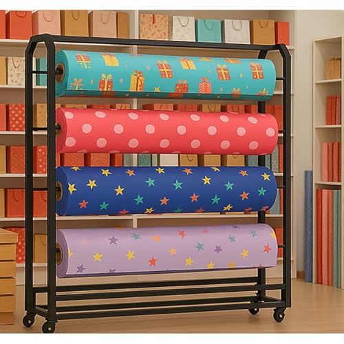 Stoffrollen-Aufbewahrungsregal mit Verstellbarer Aufhängestange, mobiler Organizer aus robustem Stahl für Vinyl-, Tapeten- und Medienspulen – Lagerwagen in Handels,10 Rods-195cm(76.8in) von SnamicE