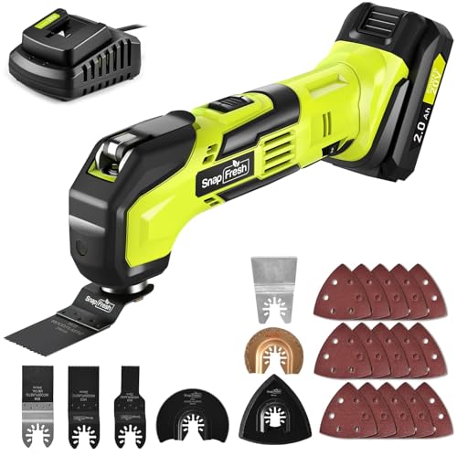 Oszillierendes Werkzeug, SnapFresh 20 V schnurloses, oszillierendes Multitool mit 6 Geschwindigkeiten, 3,2 ° oszillierender Winkel, 22 Stück Zubehör von SnapFresh