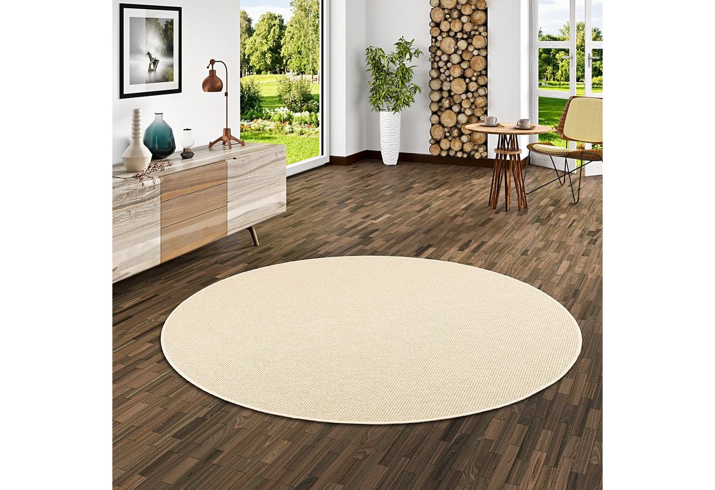 Designteppich Bentzon Natur Flachgewebe Teppich Rund, Snapstyle, Rund, Höhe: 5 mm von Snapstyle