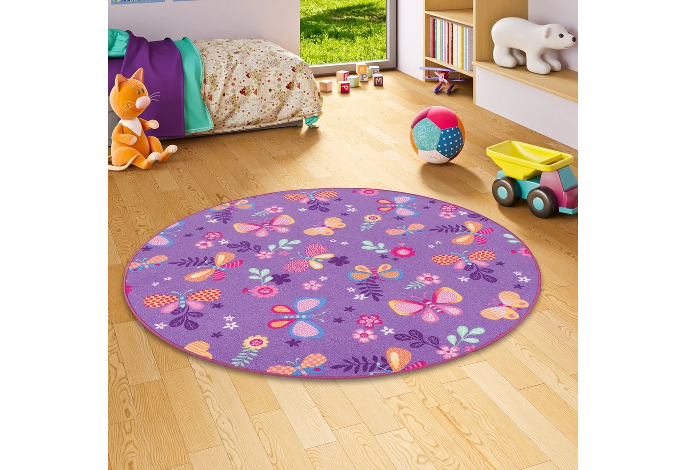 Kinderteppich Kinder Spiel Teppich Schmetterling Rund, Snapstyle, Rund, Höhe: 4 mm von Snapstyle