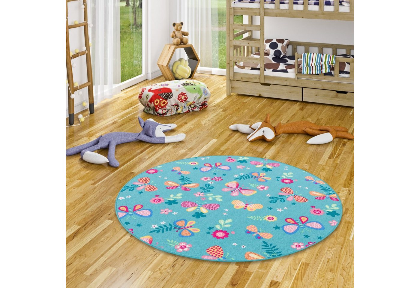 Kinderteppich Kinder Spiel Teppich Schmetterling Rund, Snapstyle, Rund, Höhe: 4 mm von Snapstyle