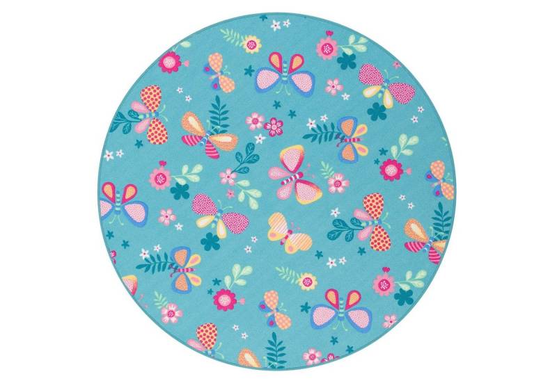 Snapstyle Kinderteppich Kinder Spiel Teppich Schmetterling Rund, Rund, Höhe: 4 mm von Snapstyle