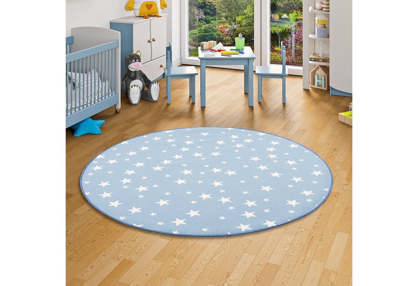 Kinderteppich Kinder Spiel Teppich Sterne Rund, Snapstyle, Rund, Höhe: 5 mm von Snapstyle