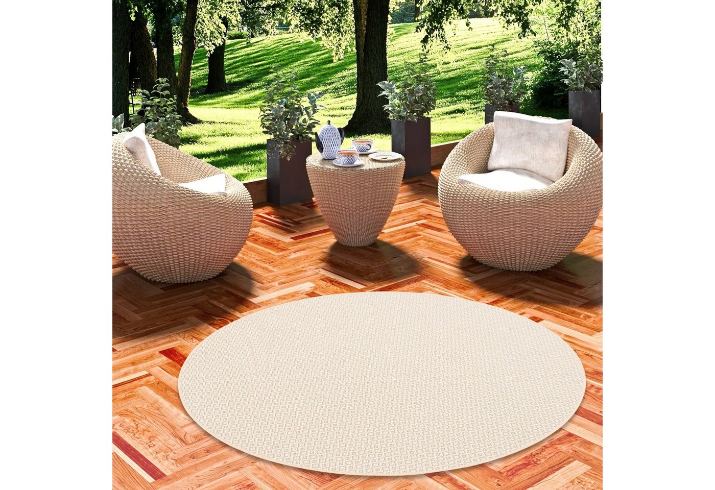 Outdoorteppich In & Outdoor Teppich Oslo Trend Rund, Snapstyle, Rund, Höhe: 4 mm von Snapstyle