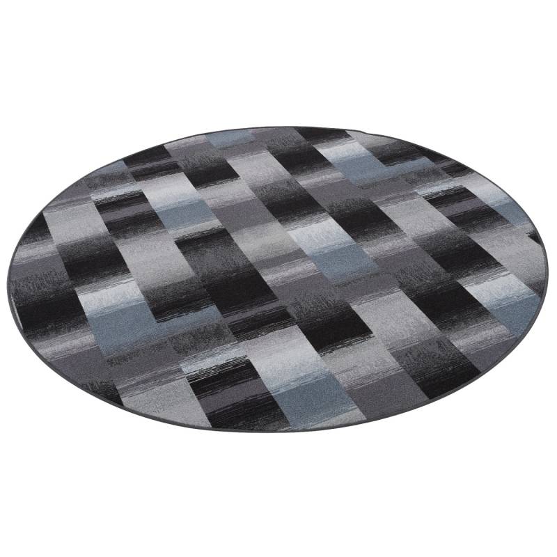Snapstyle Designer Velour Teppich Mystic Karo Grau Blau 100cm Rund von Snapstyle