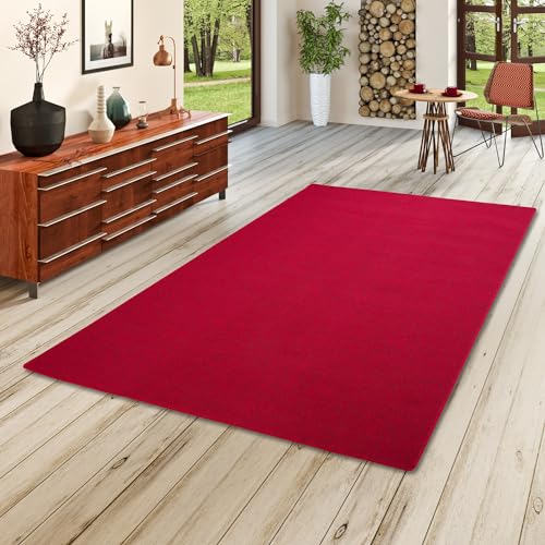 Snapstyle Feinschlinge Schlingenteppich Velours Teppich Modern Einfarbig, Größe:100x200 cm, Farbe:Rot von Snapstyle