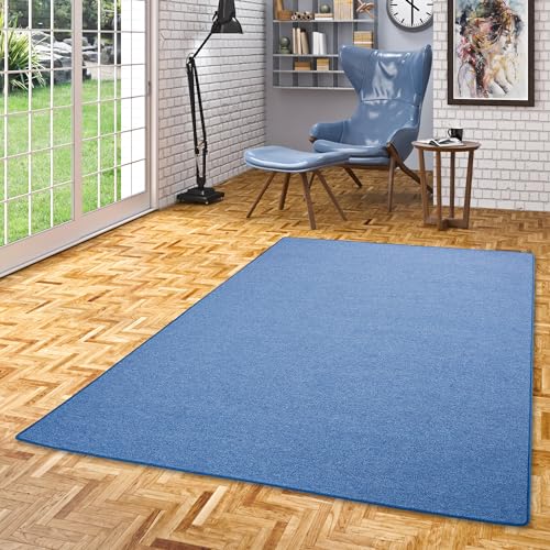 Snapstyle Feinschlinge Schlingenteppich Velours Teppich Modern Einfarbig, Größe:133x133 cm, Farbe:Blau von Snapstyle