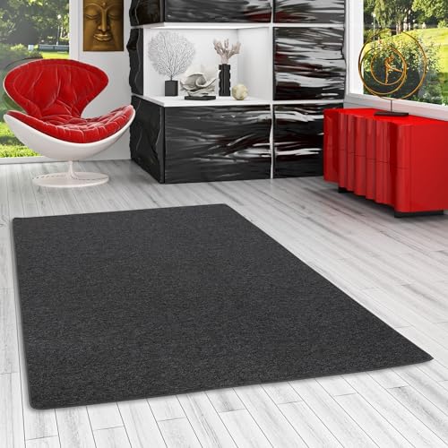 Snapstyle Feinschlinge Schlingenteppich Velours Teppich Modern Einfarbig, Größe:140x200 cm, Farbe:Schwarz Grau von Snapstyle