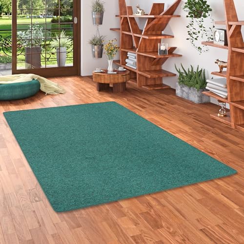 Snapstyle Feinschlinge Schlingenteppich Velours Teppich Modern Einfarbig, Größe:80x160 cm, Farbe:Petrol von Snapstyle