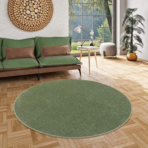 Snapstyle Hochflor Teppich Einfarbig Pflegeleicht Weich Cottage Grün Rund in 7 Größen von Snapstyle