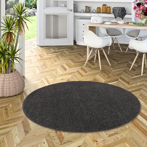 Snapstyle Hochflor Teppich Einfarbig Weich Cottage Anthrazit Rund in 7 Größen von Snapstyle