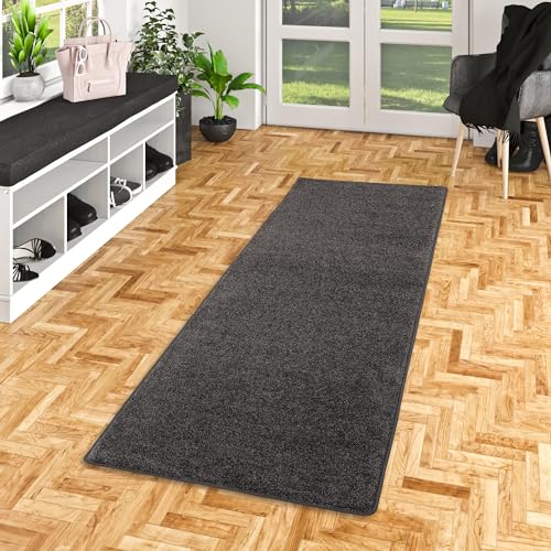 Snapstyle Hochflor Teppich Läufer Einfarbig Pflegeleicht Weich Cottage Anthrazit in 9 Größen von Snapstyle