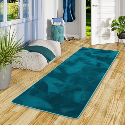Snapstyle Hochflor Teppich Läufer Petrol, Super Soft & rutschfest, Perfekt für Flur, Wohnzimmer, Küche, Modernes Design, Pflegeleicht von Snapstyle