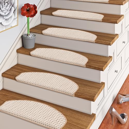 Snapstyle In & Outdoor Stufenmatte Flachgewebe Oslo Beige Creme Karo (halbrund) einzeln oder im 15er Set von Snapstyle