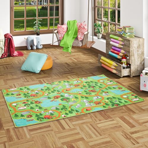 Snapstyle Kinder Spiel Teppich Campingplatz Grün in 24 Größen von Snapstyle