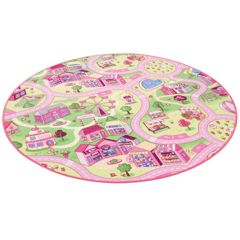 Snapstyle Kinder Spiel Teppich Girls Village Rosa 160cm Rund von Snapstyle