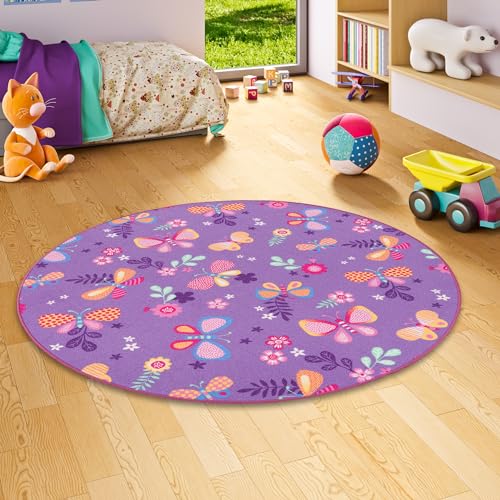 Snapstyle Kinder Spiel Teppich Schmetterling Lila Rund in 7 Größen von Snapstyle