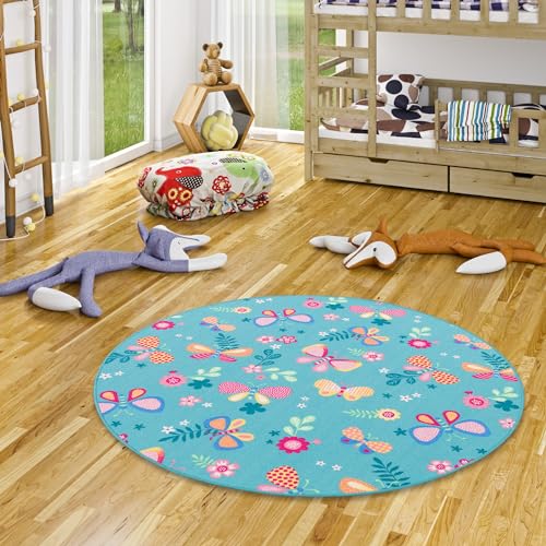 Snapstyle Kinder Spiel Teppich Schmetterling Türkis Rund in 7 Größen Snapstyle Kinder Spiel Teppich Schmetterling Türkis Rund in 7 Größen von Snapstyle