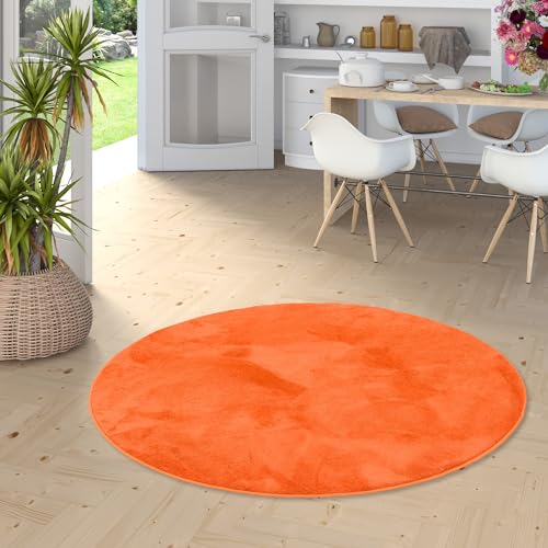 Snapstyle Luxus Super Soft Hochflor Langflor Teppich Deluxe Rund Orange- Flauschig Weich für Wohnzimmer Schlafzimmer Kinderzimmer von Snapstyle
