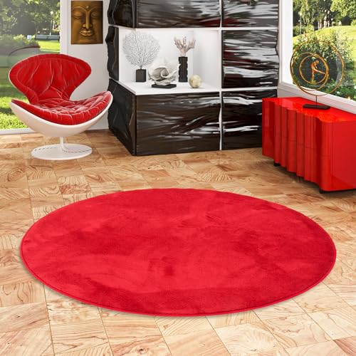 Snapstyle Luxus Super Soft Hochflor Langflor Teppich Deluxe Rund Rot - Flauschig Weich für Wohnzimmer Schlafzimmer Kinderzimmer von Snapstyle