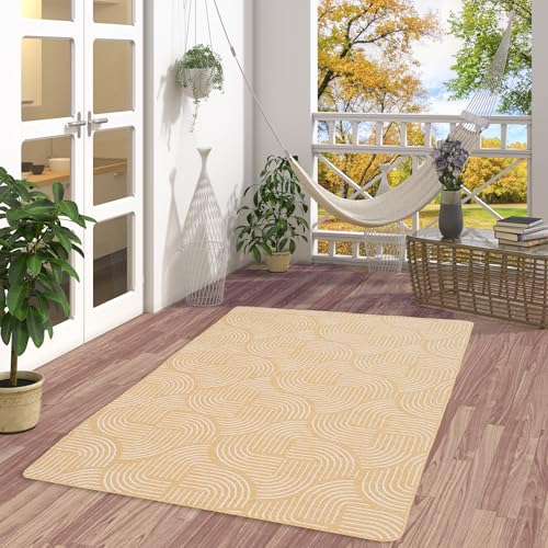 Snapstyle Newport Outdoorteppich Gelb Weiss Modern - Wasserdichter & UV-beständiger Teppich für Balkon, Garten, Terrasse & Küche - Beidseitig nutzbar, Pflegeleicht - In 24 Größen erhältlich von Snapstyle