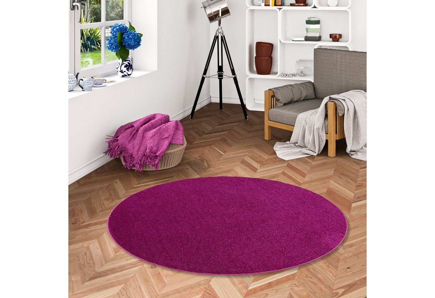 Veloursteppich Hochflor Velours Teppich Luna Rund, Snapstyle, Rund, Höhe: 16 mm von Snapstyle