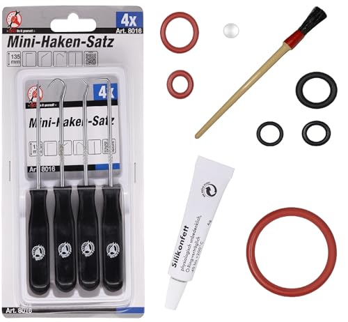 Dichtung Wartungssatz O-Ringe kompatibel mit Philips Saeco Spidem Gaggia RI SM HD EP SUP zu Brühgruppe Supportventi Auslaufstutzen Auslaufventil Cremaventil (Set-12+6g Tube + Pinsel + Hakensatz) von Snapworld-Kaffee