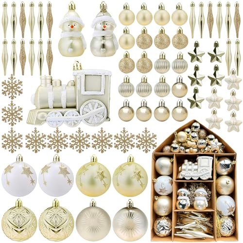 Weihnachtskugeln 70 Stücke Kunststoff Christbaumkugeln Gold zum Hängen Christbaumschmuck hängend Glänzend Glitzernd Matt Weihnachtsbaumschmuck Dekoration Innen Aussen von Snarflun