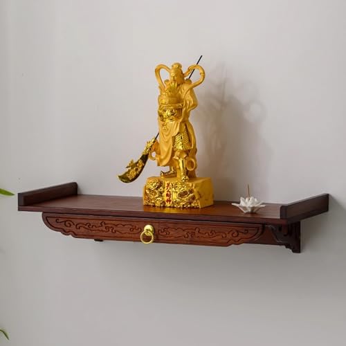 Schrein-Altartisch, Wandmontierter Buddha Altar Aus Holz, Gebetsopfertische Aus Bambus, Mit Einziehbarem Tablett, Antikes Geschnitztes Schreinregal, for Wohnzimmer(Wall-mounted Red,40cm/15.75in) von Snaweo