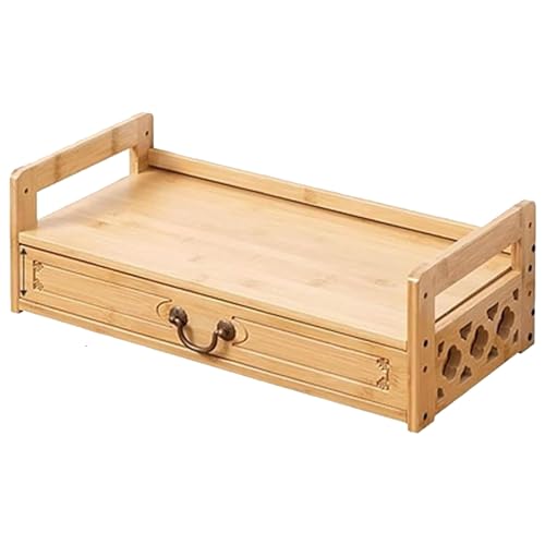 Snaweo Altartisch Mit Aufbewahrungsschublade, Meditationstisch Mit Geschnitztem Bambussockel, Couchtische Aus Holz for das Wohnzimmer, Schreibtisch-Präsentationsständer(Natural,52cm/20.47in) von Snaweo