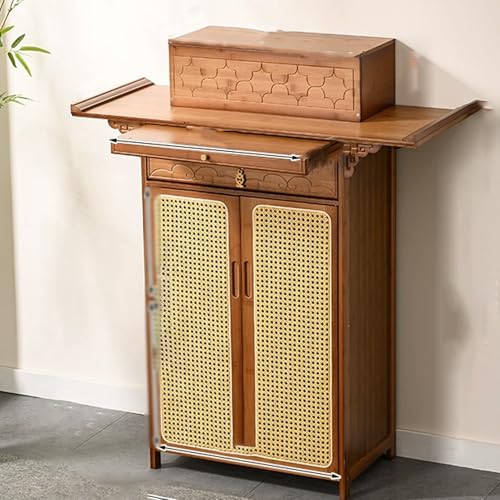 Snaweo Altartisch Mit DoppeltüR, Mehrschichtiges Ausstellungsregal, Meditationstisch for Chinesische Buddhistische Tempel, Eingangstische, Altartische aus Bambus Mit Schublade(Brown,100cm/39.37in) von Snaweo