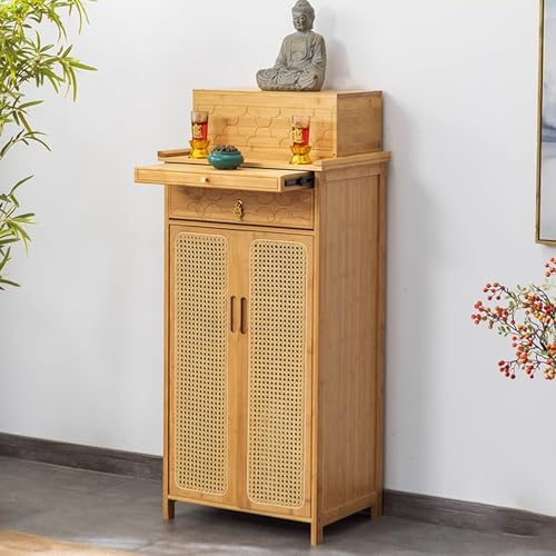 Snaweo Altartisch Mit DoppeltüR, Mehrschichtiges Ausstellungsregal, Meditationstisch for Chinesische Buddhistische Tempel, Eingangstische, Altartische aus Bambus Mit Schublade(Natural,62cm/24.41in) von Snaweo