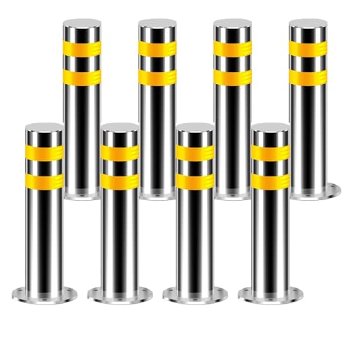 Snaweo Edelstahl-Absperrpfosten, Sicherheitspoller Pfosten mit Absperrpfosten Streifen, industrielle Sicherheitspoller, reflektierender Leitpfosten, für Garagen, Parkplätze, Zebrastreifen(60CM 8pcs) von Snaweo