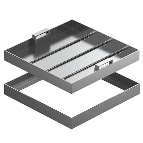 Snaweo Edelstahl-Schachtabdeckung Mit Rahmen, Versenkbare, Quadratische Kanaldeckel Mit Boden, Mit Boden Und Einziehbarem Griff, Für Industrielle Wohn- Und Gartenterrassen, Individuell Anpassbar(80x80 von Snaweo