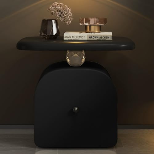 Snaweo Gebogener Nachttisch Aus Leder, Nachttisch Aus Holz, Nachttisches Mit Schublade, Beistelltische, Moderner Aufbewahrungsschrank, for Schlafzimmer(Nero) von Snaweo