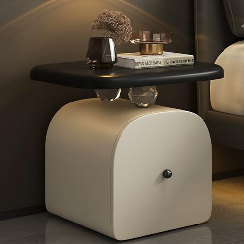 Snaweo Gebogener Nachttisch Aus Leder, Nachttisch Aus Holz, Nachttisches Mit Schublade, Beistelltische, Moderner Aufbewahrungsschrank, for Schlafzimmer(Off-White) von Snaweo