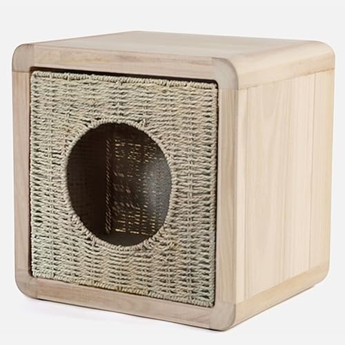 Snaweo Katzennest Nachttisch, Nachttisch Aus Massivholz, Halbgeschlossenes Integriertes Katzenbett, Modernes Minimalistisches Design, Schuhwechselhocker, Kleine Und(Natural) von Snaweo