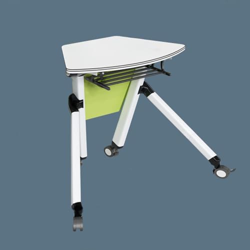 Snaweo Klappbarer Konferenzraumtisch, Mobiler Sector-Schulungstisch mit Klappdeckel, Mobiler Schulungstisch mit Um 360° Drehbaren Rädern, Metallregal und Leitblechen (Color : White+Green, Size : 31. von Snaweo