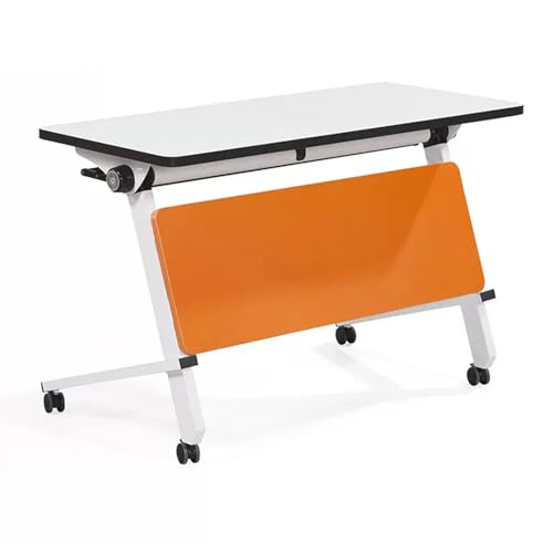 Snaweo Klappbarer Konferenztisch, Mobiler Schulungstisch mit Klappdeckel, mit Um 360° Feststellbaren Rädern, Ablageflächen und Leitblechen, for Büro-Schulungsräume (Color : Orange1pcs, Size : 55.1x1 von Snaweo